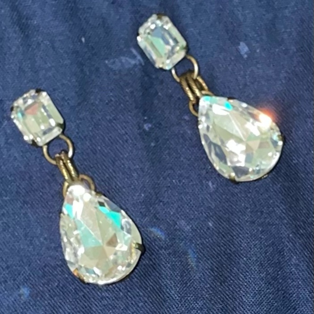 R J Graziano gold/brass Teardrop earrings with Crystal stones
